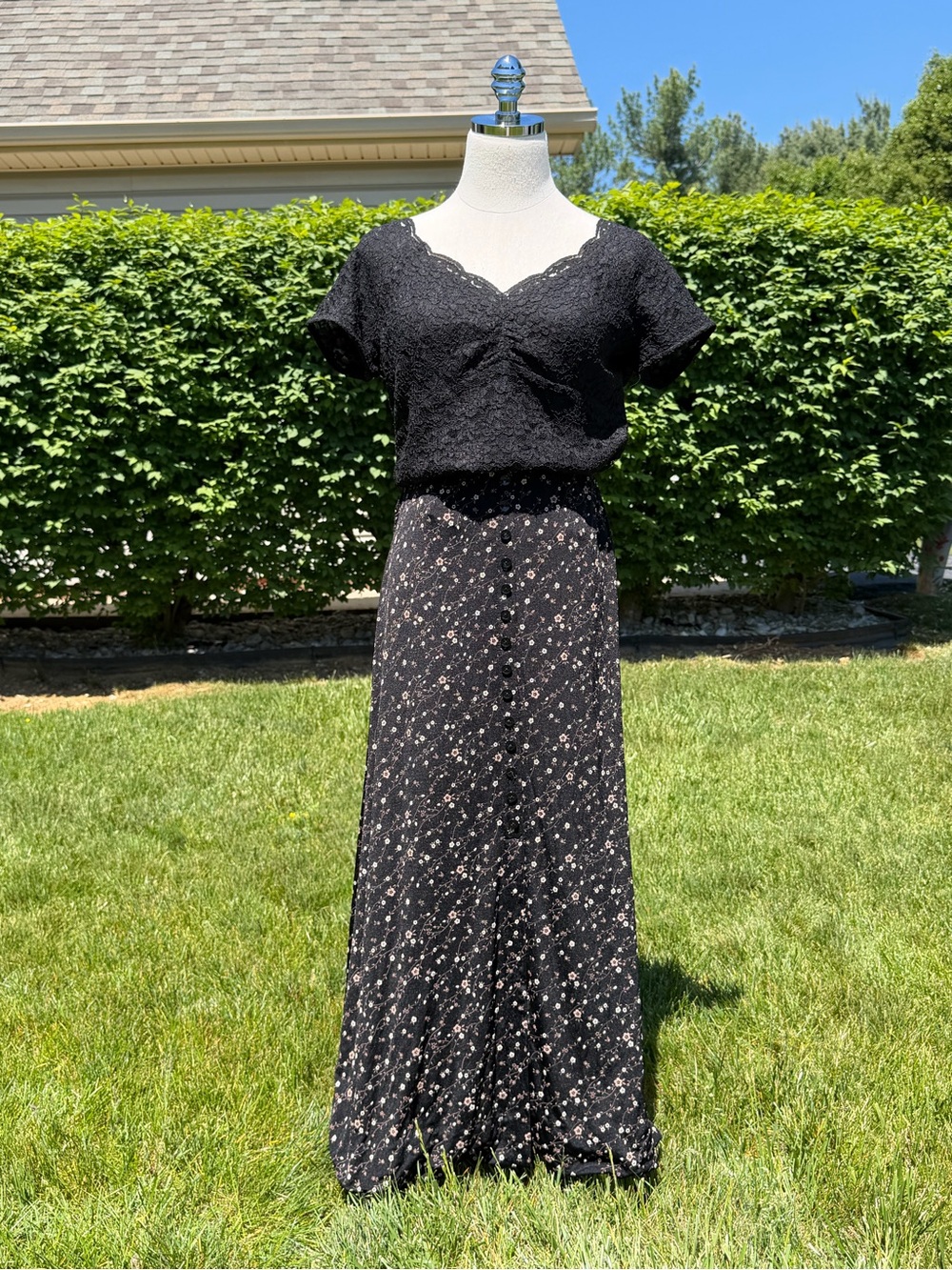 Vintage 90s Whimsigoth Set Talbots Lace Blouse Briggs Floral Maxi Skirt Cottage - Picture 2 of 14